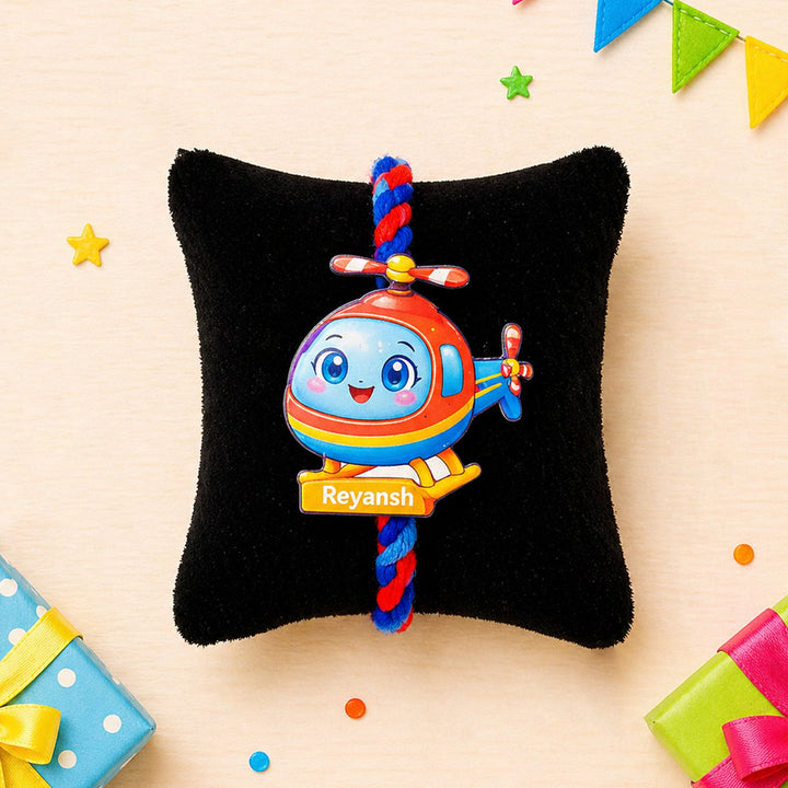 Personalized Reusable Helicopter MDF Wood Rakhi With Roli Chawal