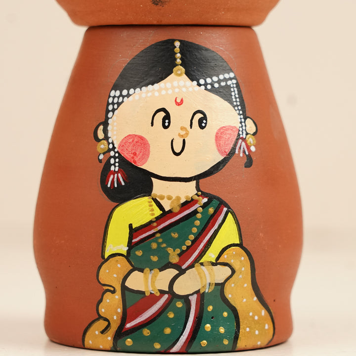 2 Pc | South Indian Couple Handpainted Terracotta Tealight Holders