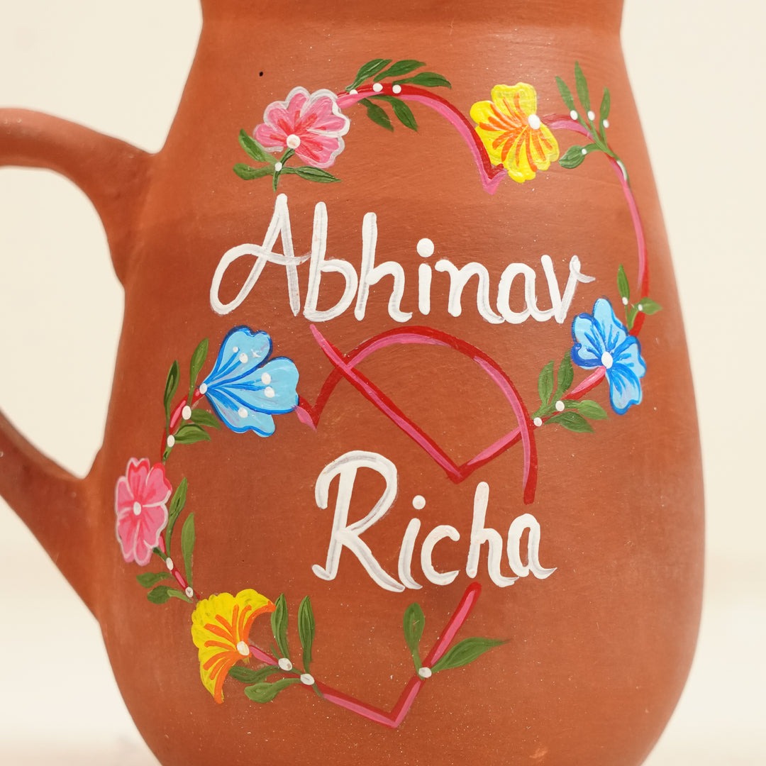 Forever Us Floral Hearts Personalized Handmade Couple Terracotta Mug | 350 ml