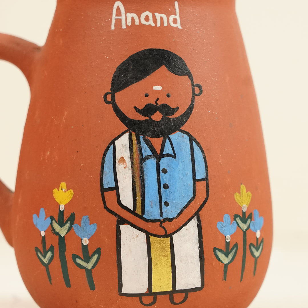 2 Pc | South Indian Couple Personalized Handpainted Terracotta Mug | 450 ml