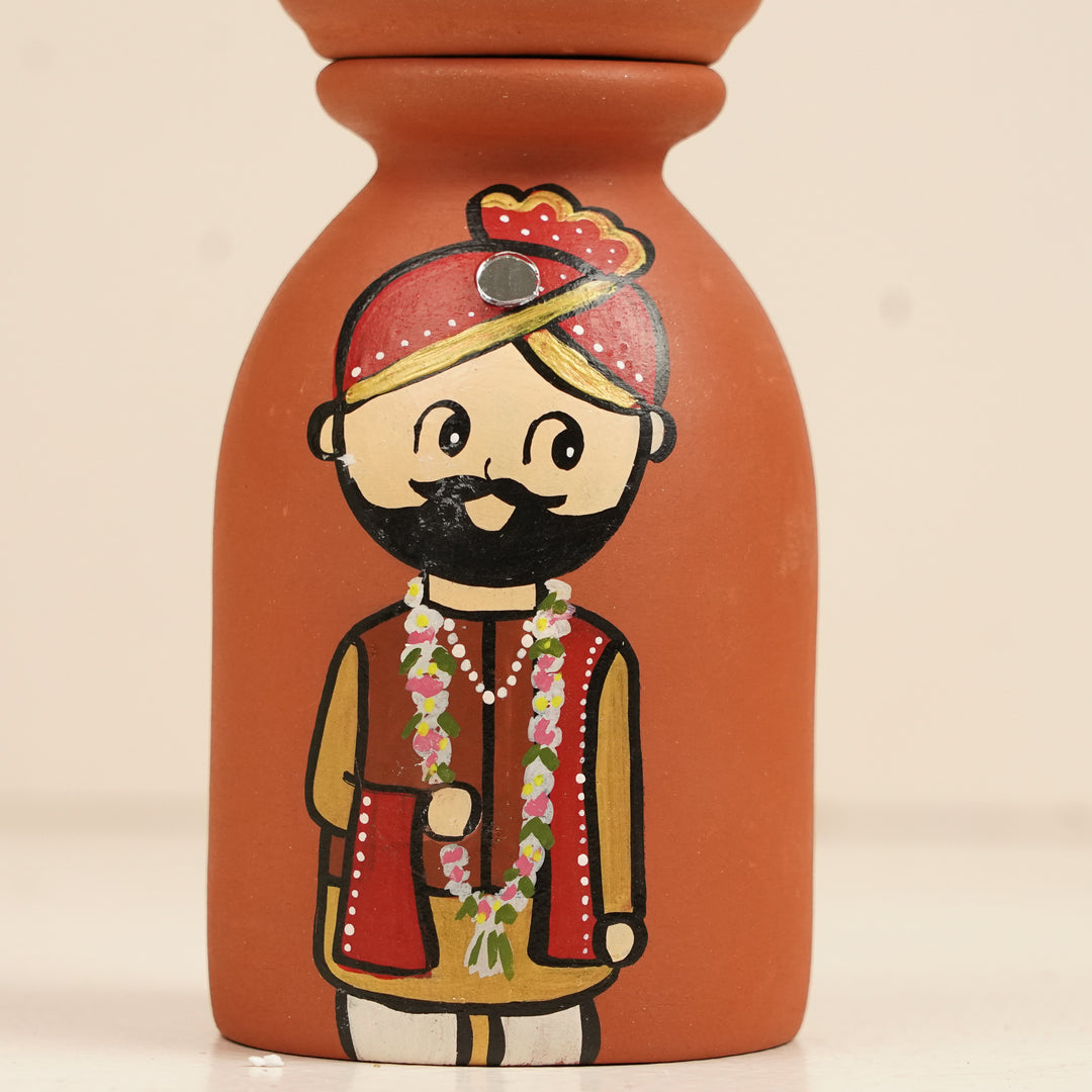 2 Pc | Mirror Work Wedding Couple Handpainted Terracotta Tealight Holders