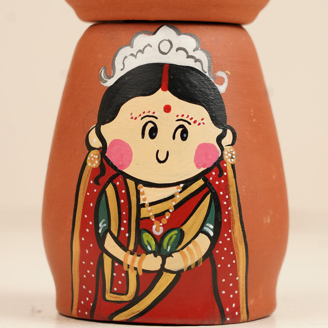 2 Pc | Bengali Couple Handpainted Terracotta Tealight Holders