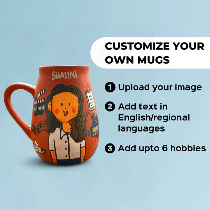 Handpainted Photo Personalized Hobby Theme Clay Mug With Doodles