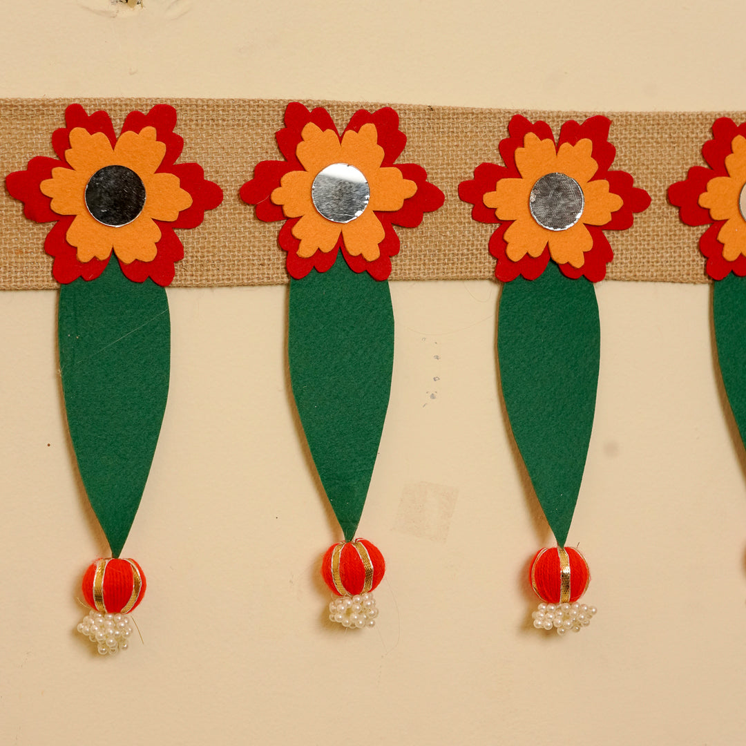 Handmade Mirror Work Elegant Ashok Patta Design Jute Toran