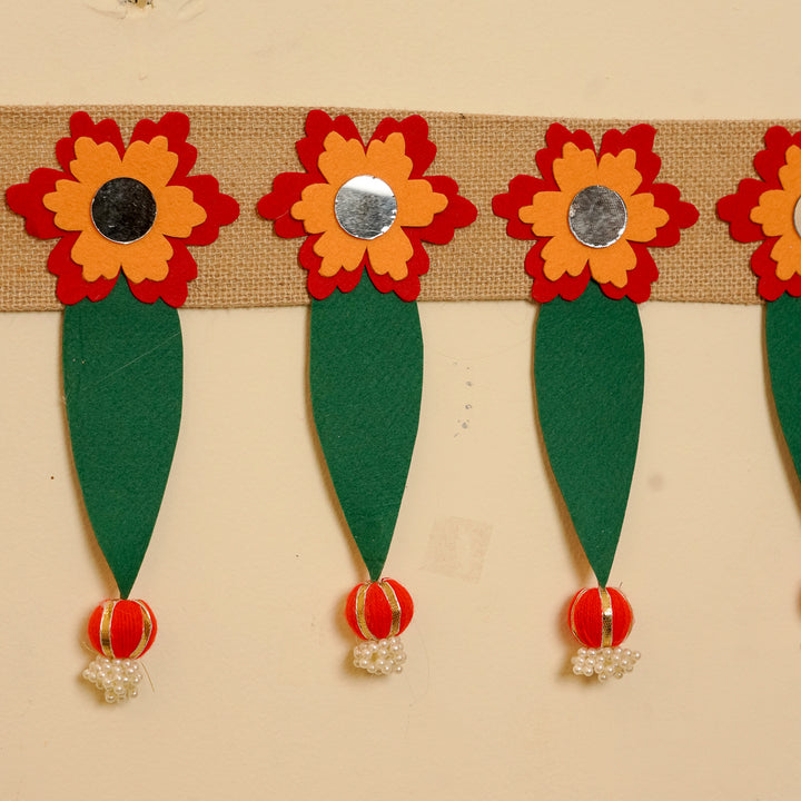 Handmade Mirror Work Elegant Ashok Patta Design Jute Toran