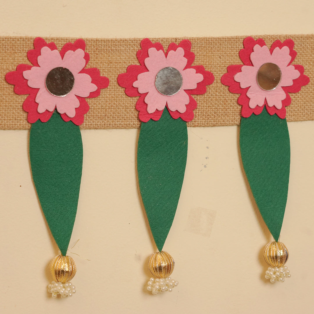 Handmade Mirror Work Elegant Ashok Patta Design Jute Toran