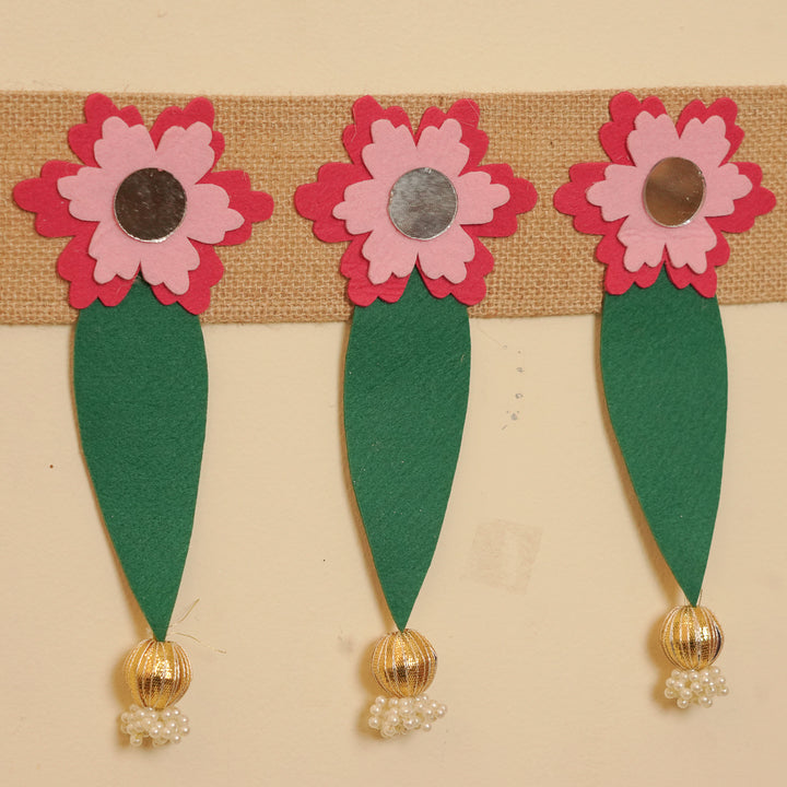 Handmade Mirror Work Elegant Ashok Patta Design Jute Toran