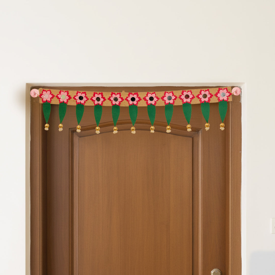 Handmade Mirror Work Elegant Ashok Patta Design Jute Toran