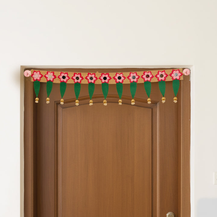 Handmade Mirror Work Elegant Ashok Patta Design Jute Toran