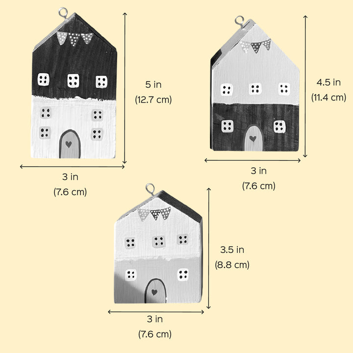 3 pc | Mint & White Handcrafted Miniature Wooden Houses