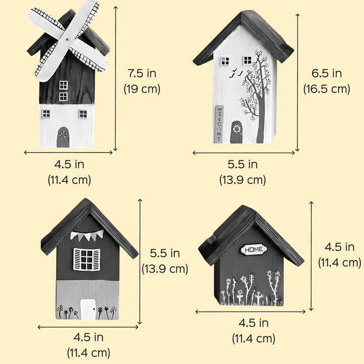 4 pc | Tiny Windmill Town Handcrafted Miniature Wooden Houses