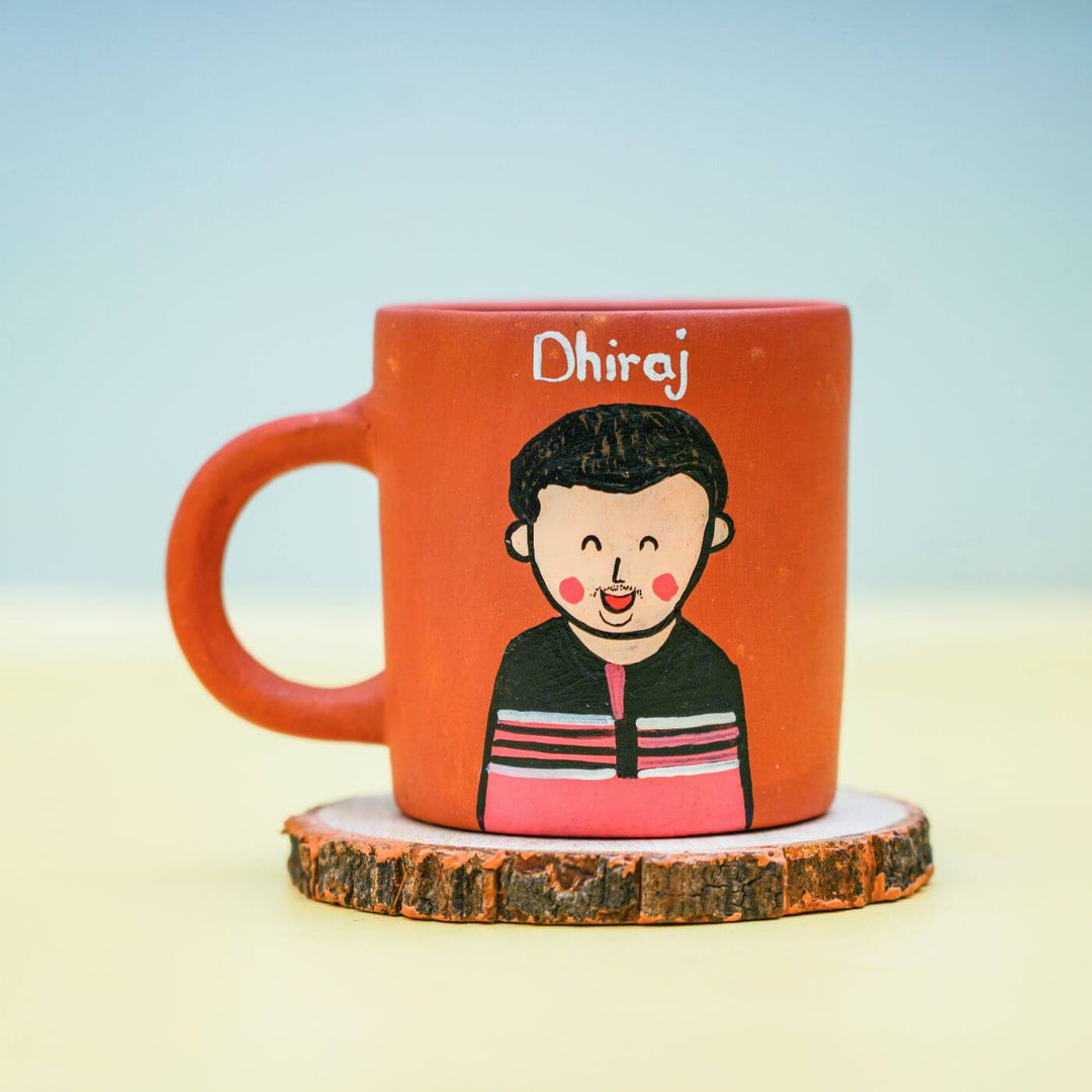 Handpainted Personalised Terracotta Mug with Caricatures