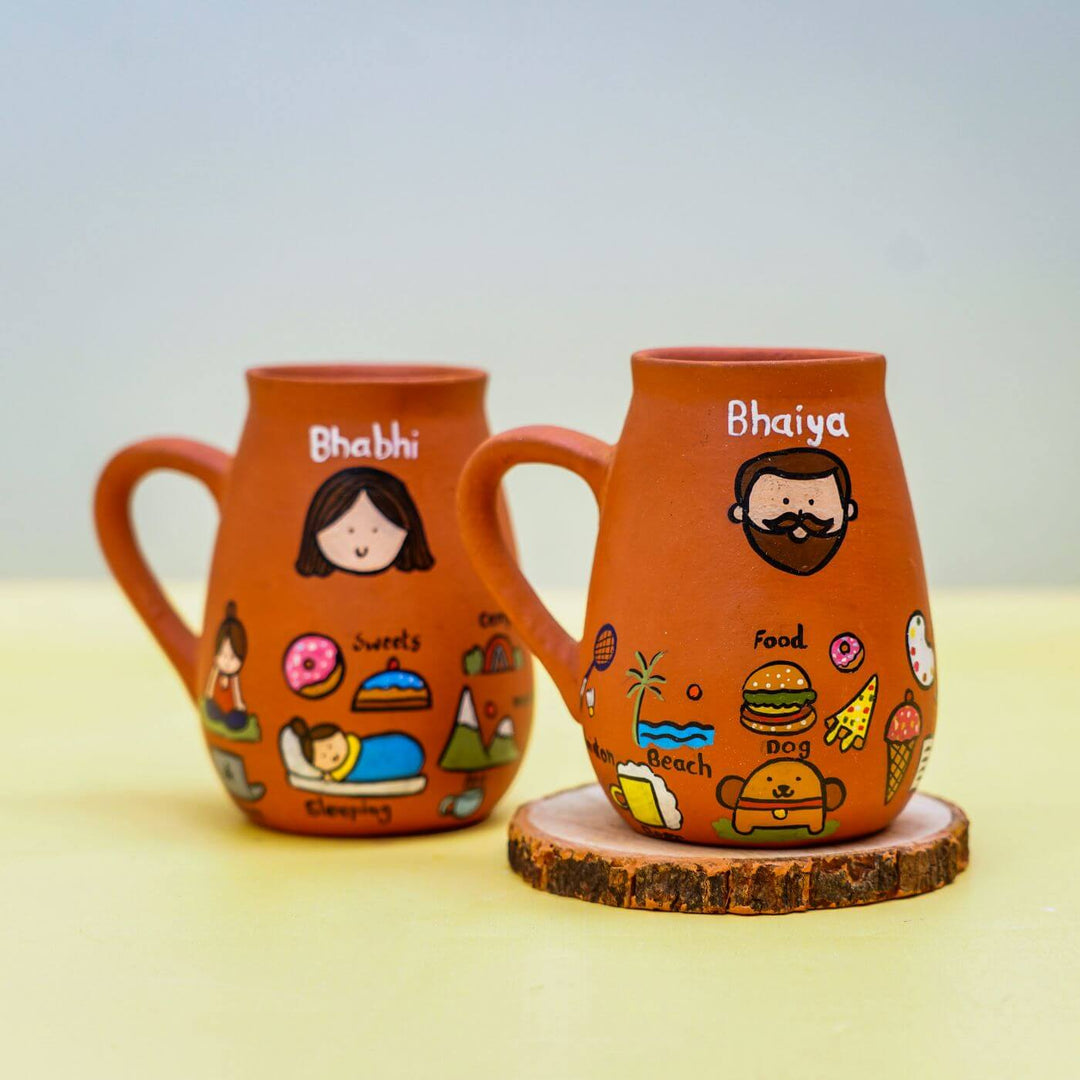 Personalized Terracotta Hobby Mugs for Bhaiya and Bhabhi I Set of 2