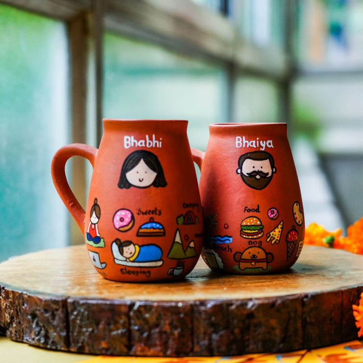 Personalized Terracotta Hobby Mugs for Bhaiya and Bhabhi I Set of 2