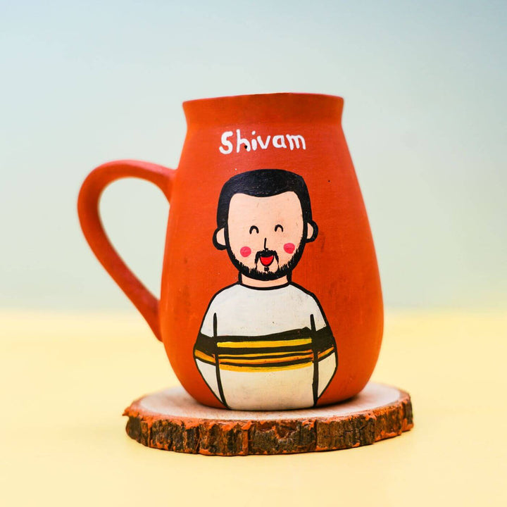 Personalized Terracotta Mug with Photo Based Caricatures for Brothers