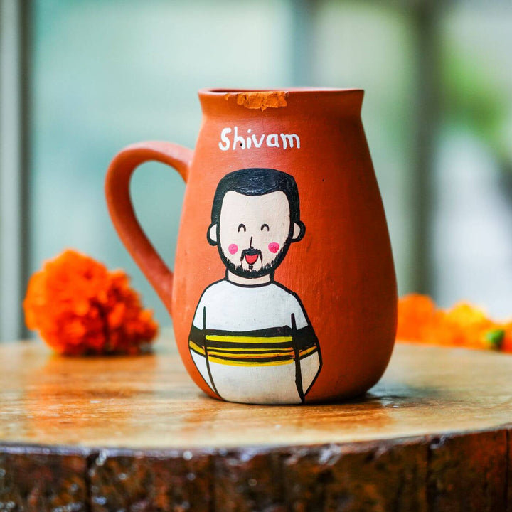 Personalized Terracotta Mug with Photo Based Caricatures for Brothers