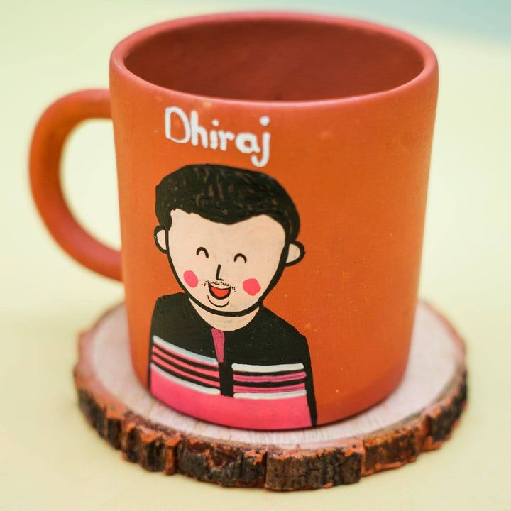 Handpainted Personalised Terracotta Mug with Caricatures