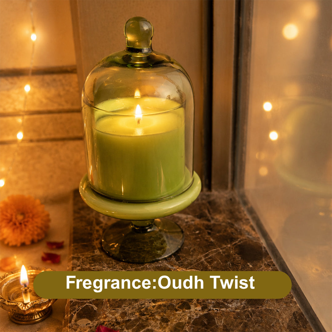 Emerald Glow Green Stand Candle Diwali Gift Hamper With Shubh Labh And Mata Laxmi Charan For Festive Gifting