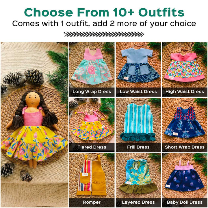 Nilah in Floral Dress With Changeable Outfits | Soft Hand-Stitched Sustainable Indian Play Doll