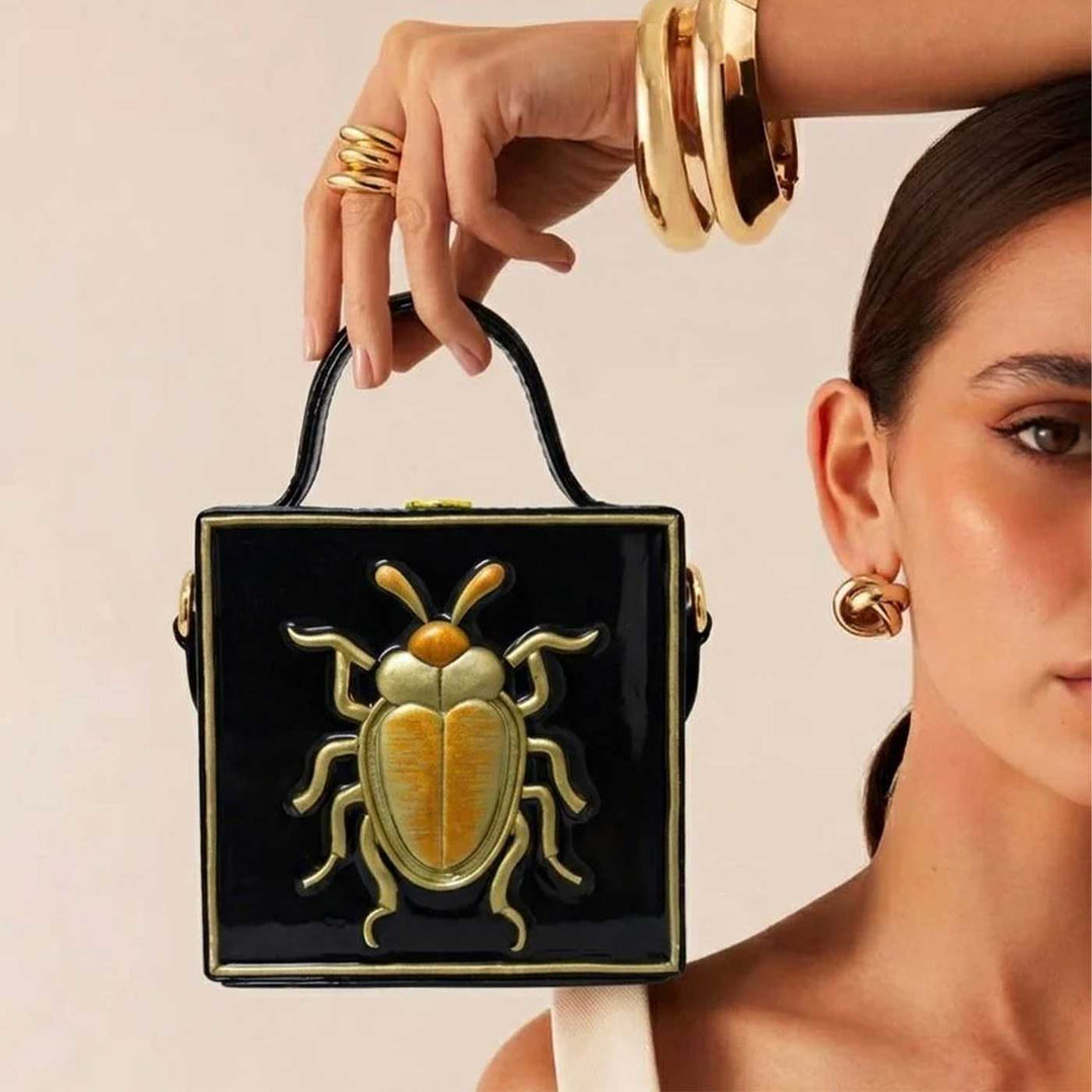 Handcrafted Mini Bettle Lippan Art Square Box Bag