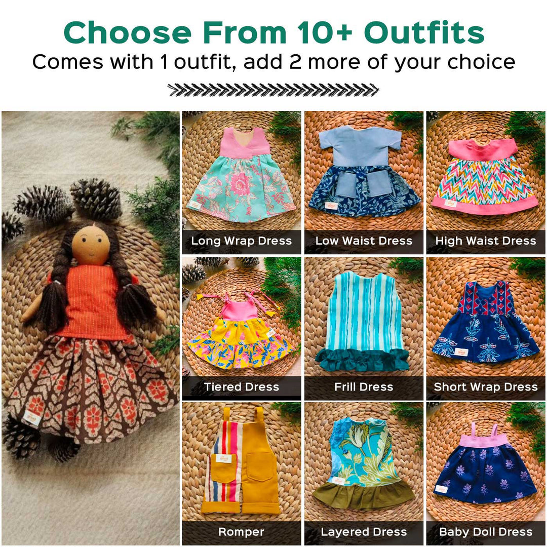 Nilah in Pink & Yellow Dress With Changeable Outfits | Soft Hand-Stitched Sustainable Indian Play Doll