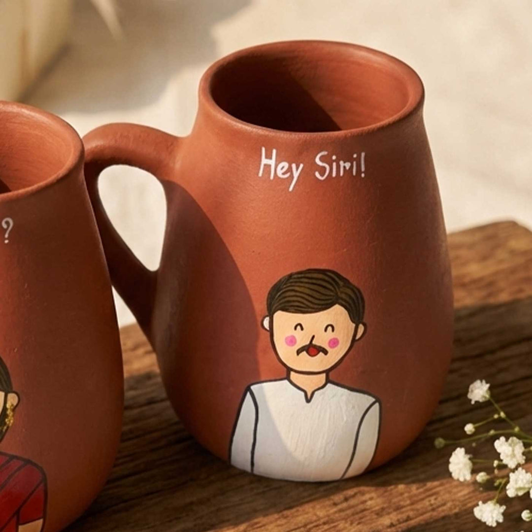 2 Pc | Andhra Couple Personalized Handpainted Terracotta Mug | 450 ml