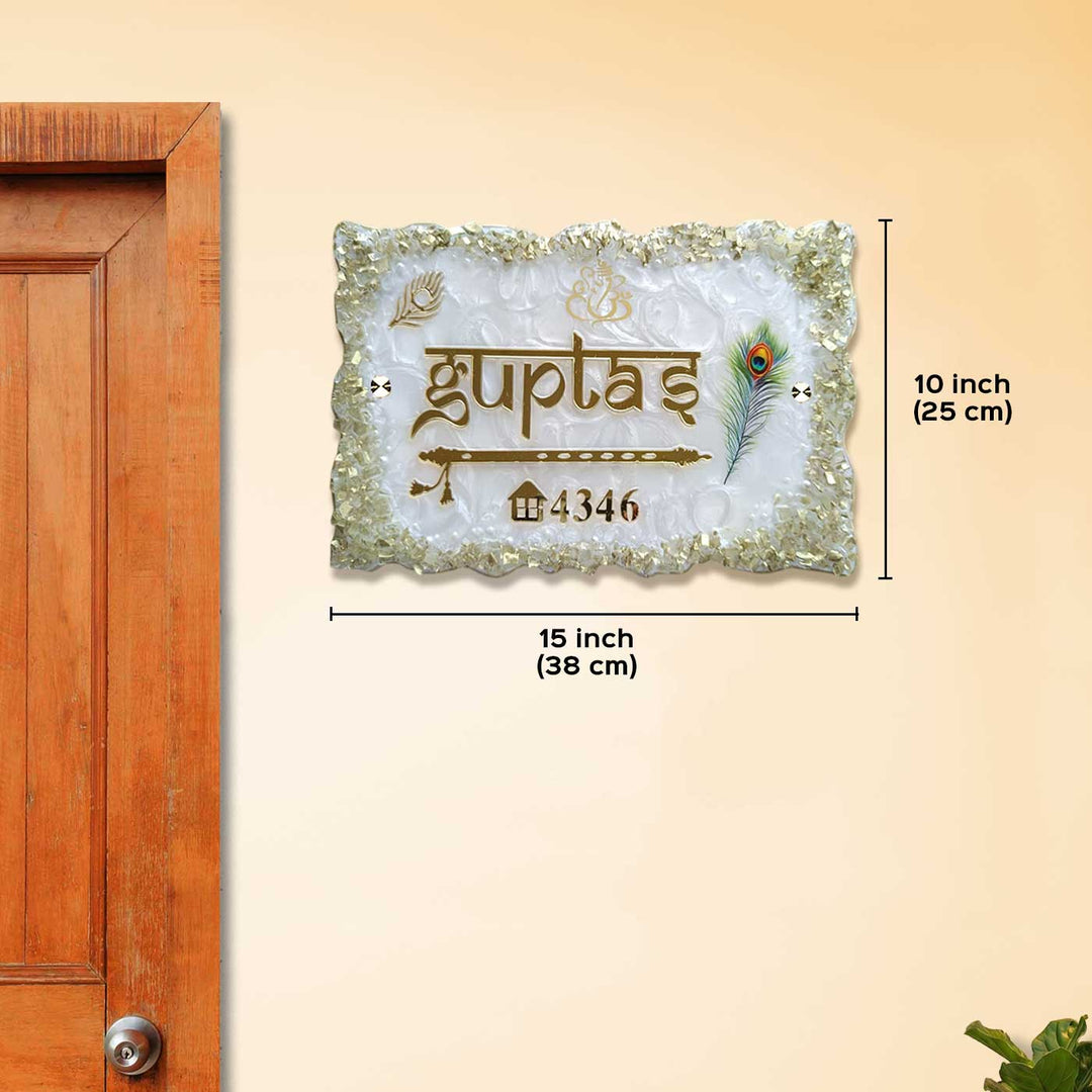 White And Gold Rectangle Resin Name Plate | With Acrylic Letters