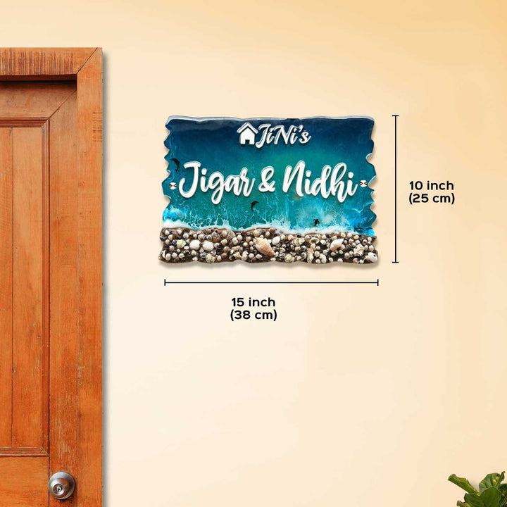 Dark Blue Beach Theme Resin Name Plate