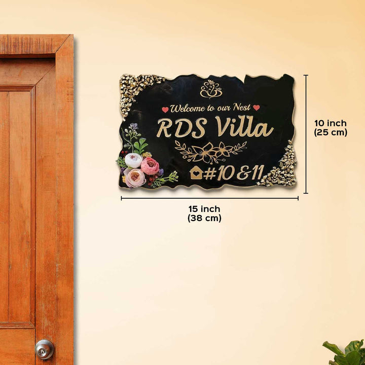 Black And Gold Shiny Stones Resin Name Plate