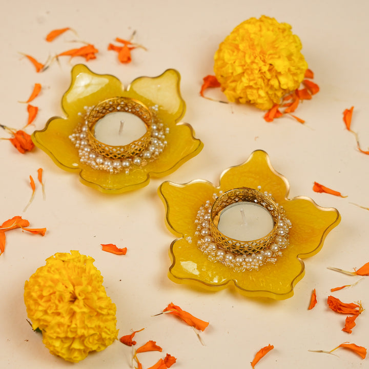 Handmade Elegant Flower Resin Tealight Holder | Set Of 2