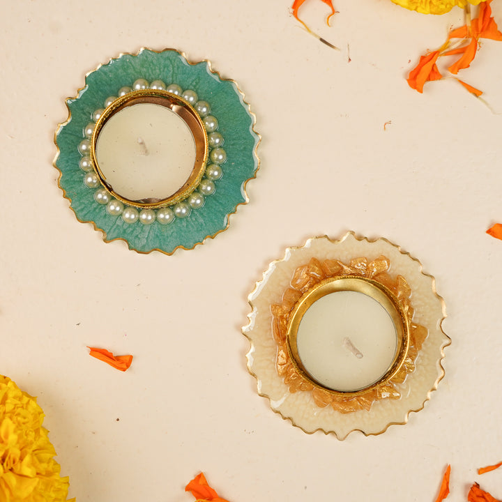 Handmade Wavy Resin Tealight Holder | Set Of 2