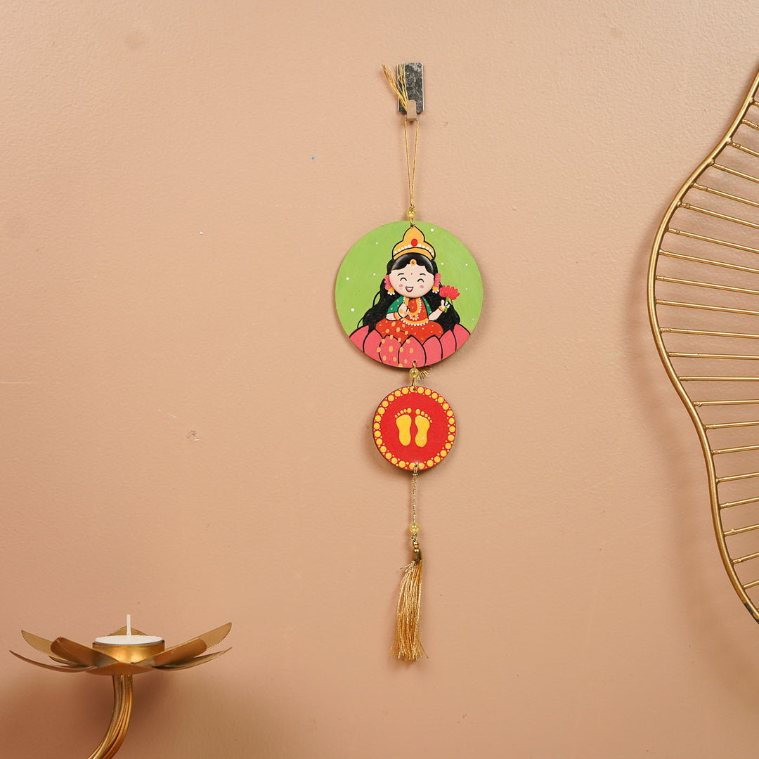 Hand-Painted Pebble Art Lakshmi Charan MDF Wood Hanging