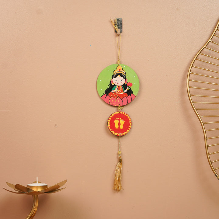 Hand-Painted Pebble Art Lakshmi Charan MDF Wood Hanging
