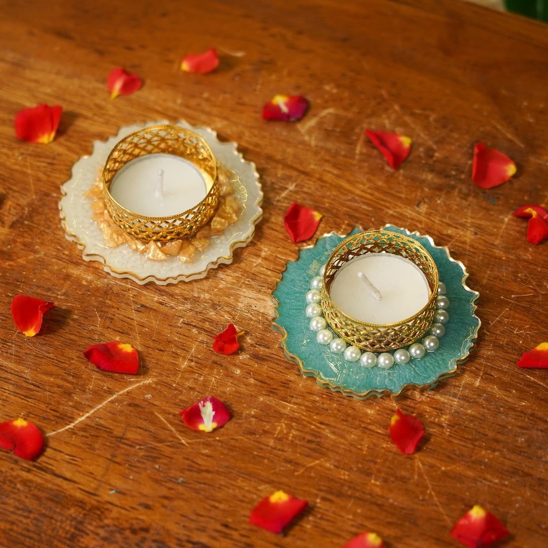 Handmade Wavy Resin Tealight Holder | Set Of 2
