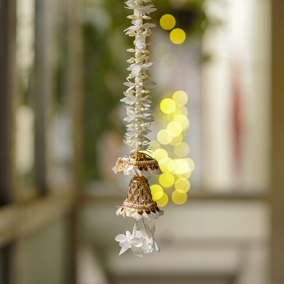 Handmade Realistic White & Golden Floral Hanging