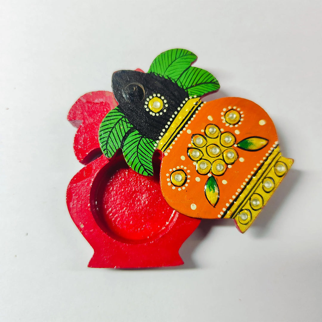 Meenakari Kalash Hand Painted Orange MDF Kalash Shaped Haldi Kumkum Holder With Rotating Lid For Puja & Wedding Gifting