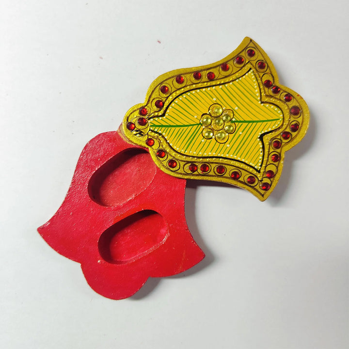 Meenakari Hand Painted Green MDF Bell Shaped Haldi Kumkum Holder With Rotating Lid For Puja & Festive Gifting