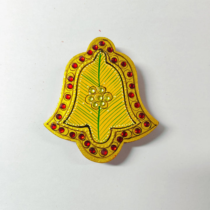 Meenakari Hand Painted Green MDF Bell Shaped Haldi Kumkum Holder With Rotating Lid For Puja & Festive Gifting