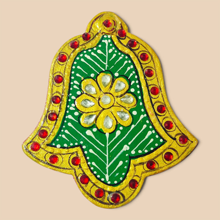 Meenakari "Asopalav" Hand Painted Green MDF Haldi Kumkum Holder With Rotating Lid For Puja & Return Gifting
