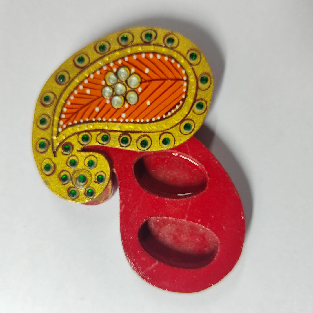 Meenakari Keri Hand Painted Orange MDF Haldi Kumkum Holder With Rotating Lid For Puja & Festive Gifting