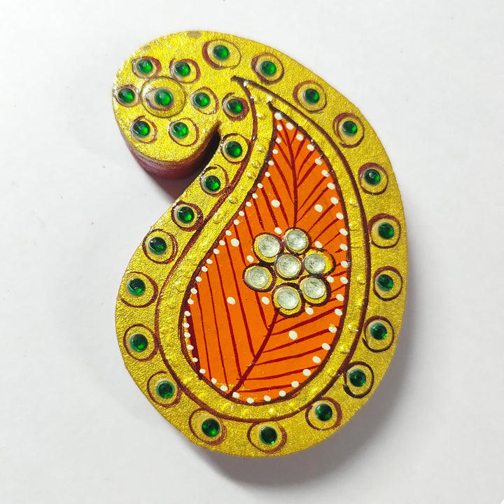 Meenakari Keri Hand Painted Orange MDF Haldi Kumkum Holder With Rotating Lid For Puja & Festive Gifting