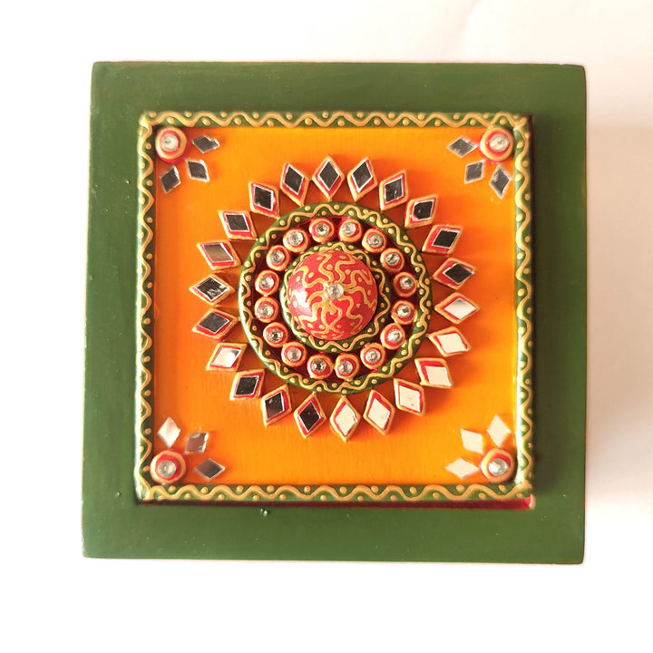 Paper Mache Hand Painted Orange Decorative Gift Box With Lid For Festive Gifting