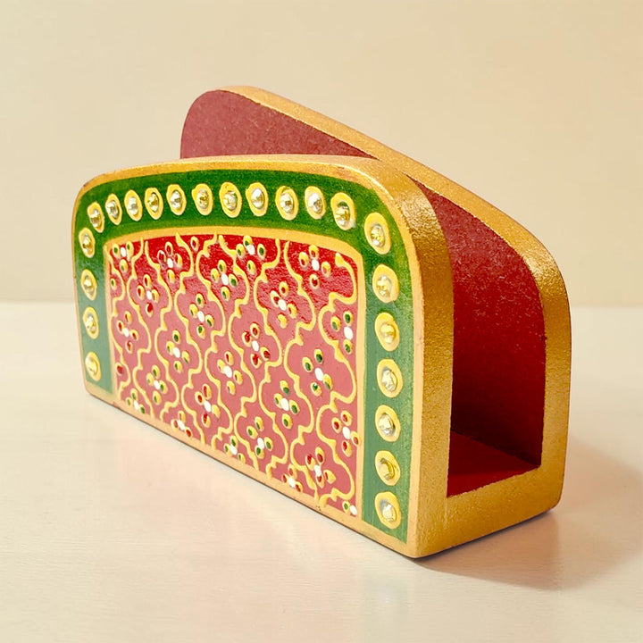 Meenakari Red Handpainted MDF Napkin Holder For Festive Dining