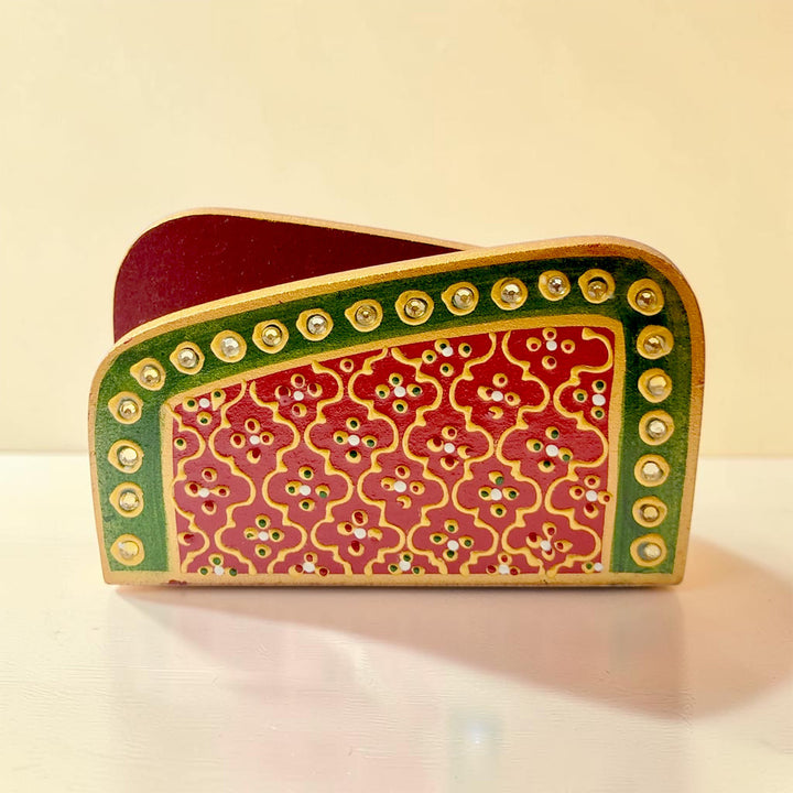 Meenakari Red Handpainted MDF Napkin Holder For Festive Dining