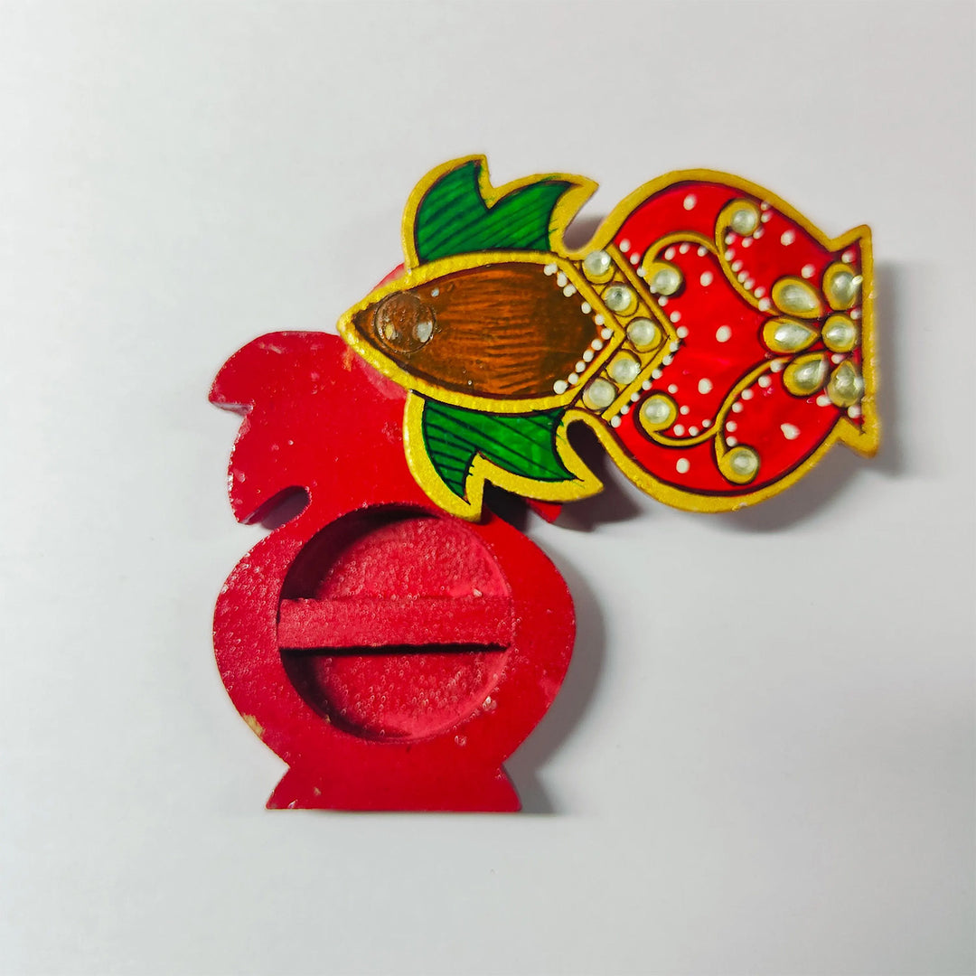 Meenakari Kalash Hand Painted Red MDF Kalash Shaped Haldi Kumkum Holder With Rotating Lid For Puja & Festive Gifting