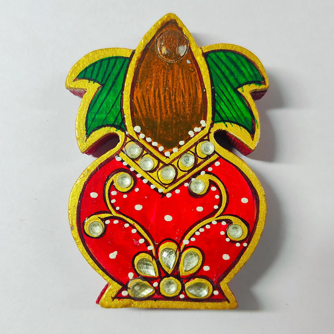 Meenakari Kalash Hand Painted Red MDF Kalash Shaped Haldi Kumkum Holder With Rotating Lid For Puja & Festive Gifting
