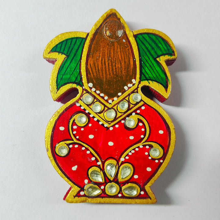 Meenakari Kalash Hand Painted Red MDF Kalash Shaped Haldi Kumkum Holder With Rotating Lid For Puja & Festive Gifting