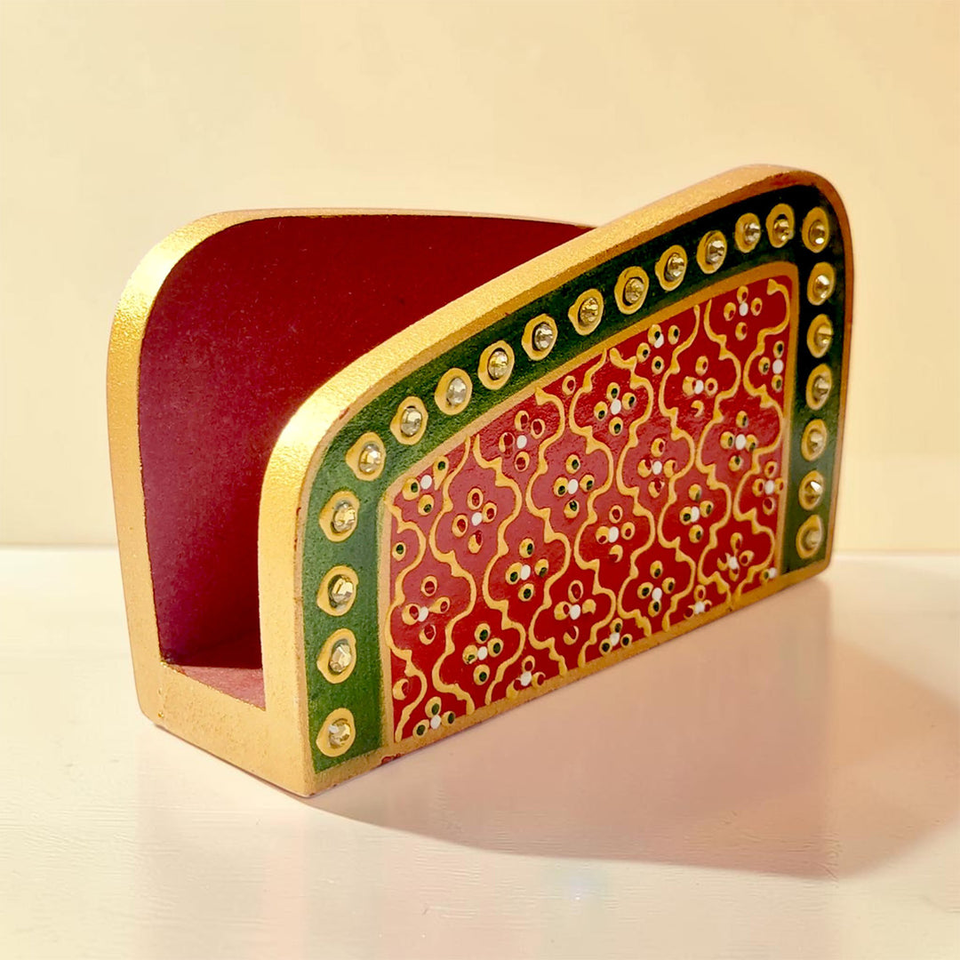 Meenakari Red Handpainted MDF Napkin Holder For Festive Dining