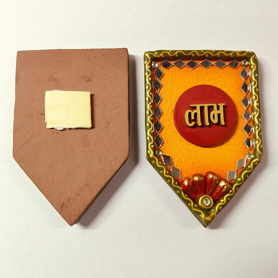 Set Of 2 | "Jharokha Shubh Laabh 2.0" Handcrafted Paper Mache Wall Decor With Layered Arch Detailing For Festive Decoration