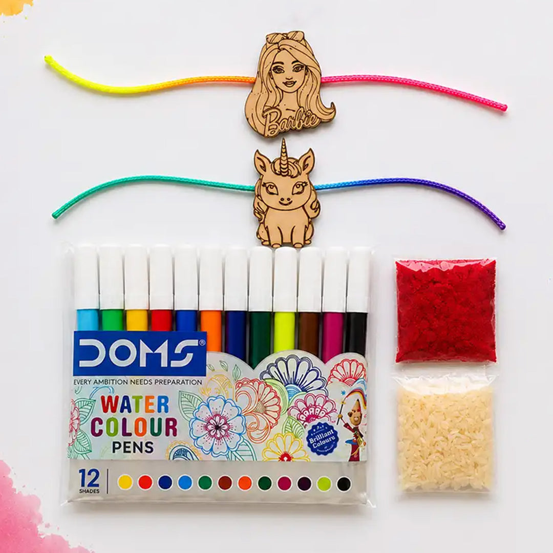 Paint-Your-Own Wooden Rakhi DIY Kit With Kumkum & Chawal | Set Of 2 | For Kids